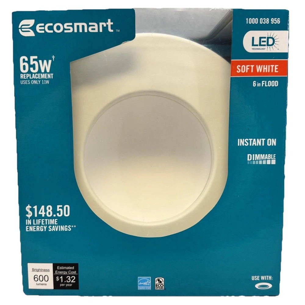 EcoSmart LED 6 In Flood Recessed Downlight Bulb Soft White 11W Dimmable 600lm